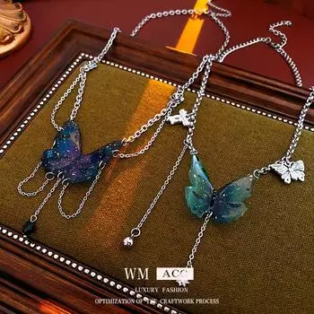 Ожерелье с кисточками из акриловых кристаллов и бабочек, персонализированная корейская цепочка на ключицу в Instagram, нишевый модный аксессуар 2#