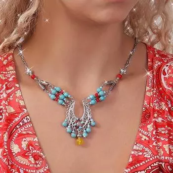 Ожерелье с кисточками из бирюзового бисера в стиле бохо для женщин синий