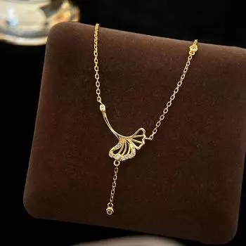 Ожерелье с кисточками в виде абрикосовых листьев для женщин, литературное ретро-китайское, полое, с бриллиантами, темперированная ключичная цепочка
