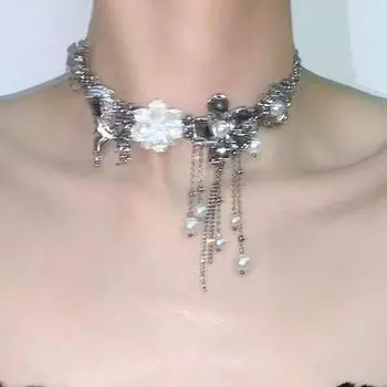 Ожерелье с кисточками в виде бабочки, цветка любви и жемчуга, универсальный дизайн, модный темперамент, цепочка на ключицу, милая, крутая, в стиле Spice Girl, цепочка на шею, прилив