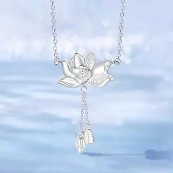 Ожерелье с кисточкой из стерлингового серебра S925 Lotus, подвеска в этническом стиле Two World Happy для женщин 925