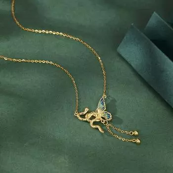 Ожерелье с кисточкой в виде змеи и бабочки из эмали S925 стерлингового серебра Танец со змеей Премиум-ожерелье 925 Silver