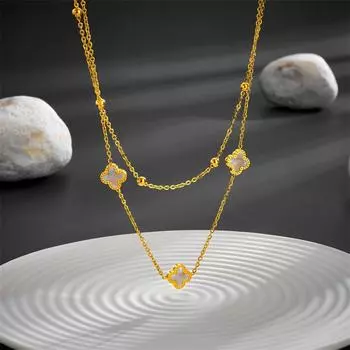 Ожерелье с клевером из нержавеющей стали золотой