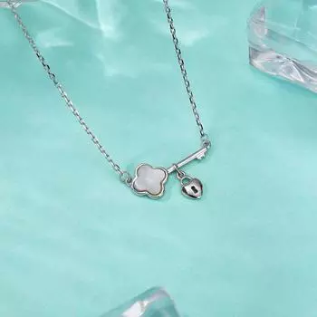 Ожерелье с ключом в виде ракушки-клевера с четырьмя листами, замок любви, темперамент, холодный стиль, цепочка на ключицу, простая женская