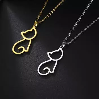 Ожерелье с кошкой для женщин из нержавеющей стали в геометрическом стиле, симпатичное, шикарное, полое, с подвеской в виде кошки, ожерелья с животными, украшения в подарок для любителей кошек