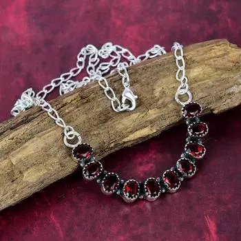 Ожерелье с красным гранатом, драгоценные камни, ожерелье из чистого серебра 925 пробы, ювелирные изделия ручной работы, ожерелье с камнем по случаю рождения, подарок для него