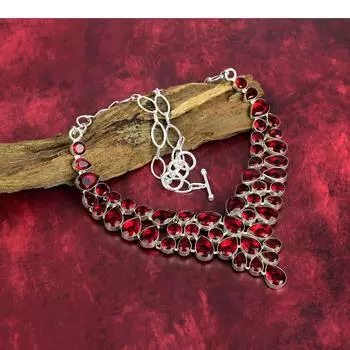 Ожерелье с красным гранатом, драгоценные камни, ожерелье из чистого серебра 925 пробы, ювелирные изделия ручной работы, ожерелье с камнем по случаю рождения, подарок для него Adjustable With 18 Inches красный