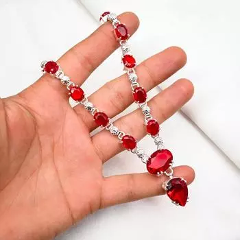 Ожерелье с красным гранатом, ожерелье из чистого серебра 925 пробы, старинные украшения ручной работы, подарок на День матери 18 Inches красный