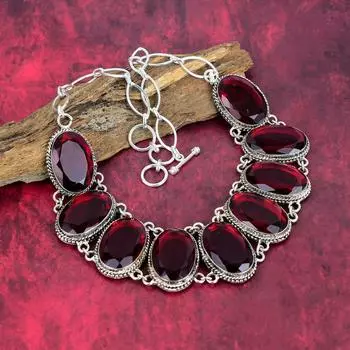 Ожерелье с красным гранатом, ювелирные изделия из стерлингового серебра 925 пробы с драгоценными камнями, ожерелье ручной работы с регулируемой цепочкой, День Благодарения врагам Adjustable with 18 inches красный
