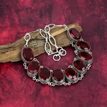 Ожерелье с красным гранатом, ювелирные изделия из стерлингового серебра 925 пробы с драгоценными камнями, ожерелье ручной работы с регулируемой цепочкой, День Благодарения врагам Adjustable With 18 Inches красный