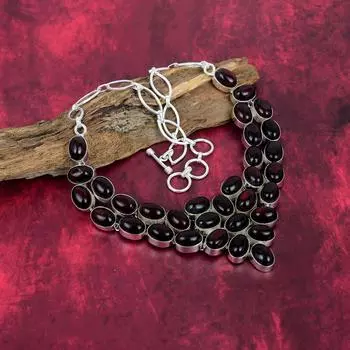 Ожерелье с красным лабрадоритом, драгоценный камень, серебряные украшения 925 пробы, регулируемое ожерелье-цепочка, старинные украшения ручной работы Adjustable With 18 Inches красный