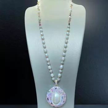 Ожерелье с красочным жемчугом и турмалином уникального дизайна. Цепочка для свитера с полуогранкой из турмалина, Ins