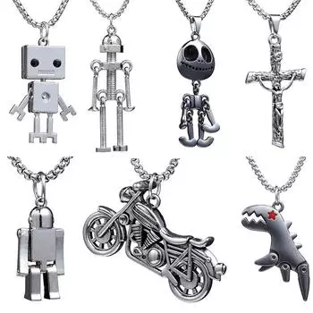 Ожерелье с крестом Иисуса, подвеска в виде робота-динозавра, модное очарование, винт с китом, мужской мотоцикл, свитер с медведем, цепочка, ювелирные изделия для мужчин, подарки 60cm