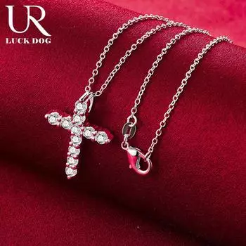 Ожерелье с крестом из стерлингового серебра 925 пробы с бриллиантами, модные свадебные украшения O-45CM