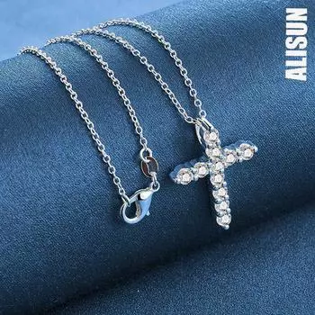 Ожерелье с крестом из стерлингового серебра 925 пробы с бриллиантами, модные свадебные украшения O-45CM