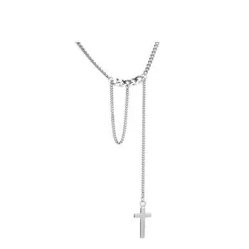 Ожерелье с крестом, модная цепочка для свитера, индивидуальный тренд, женское, с кисточкой, кулон, цепочка для ключицы Copper (White Gold)