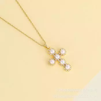 Ожерелье с крестом Женское Личность Тренд Универсальный Темперамент Жемчужная Подвеска С Ювелирными Изделиями