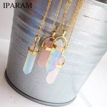 Ожерелье с кристаллами IPARAM, богемное ожерелье с шестигранной опаловой подвеской, женское ожерелье с шестиугольником, ювелирное изделие, подарок 1