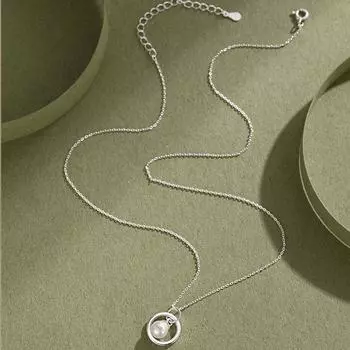 Ожерелье с круглой подвеской из стерлингового серебра S999, в стиле знаменитости, универсальное маленькое серебряное кольцо на цепочке с жемчугом Adjustable size серебряный