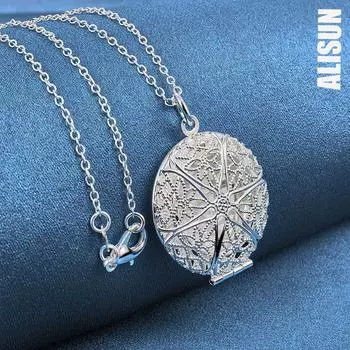 Ожерелье с круглым ажурным кулоном из стерлингового серебра 925 пробы, модные свадебные украшения O-45CM