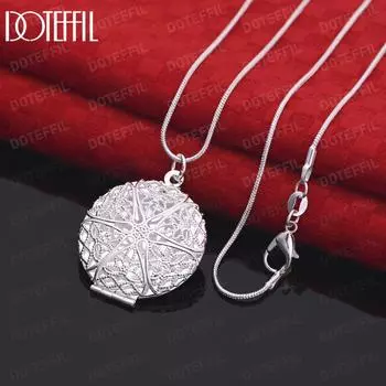 Ожерелье с круглым ажурным кулоном из стерлингового серебра 925 пробы, модные свадебные украшения S-40CM