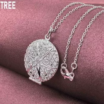 Ожерелье с круглым ажурным кулоном из стерлингового серебра 925 пробы, модные свадебные украшения O-40CM