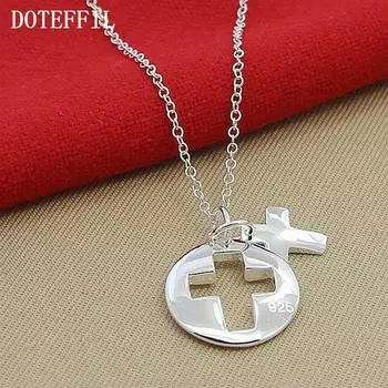 Ожерелье с круглым крестом из стерлингового серебра 925 пробы, 18-дюймовая цепочка для женщин, свадебные украшения для помолвки и вечеринки
