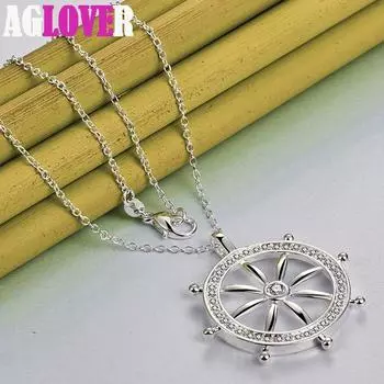 Ожерелье с круглым кулоном из стерлингового серебра 925 пробы с цирконом AAA, ювелирные изделия 45cm