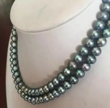 Ожерелье с круглым серебристо-серым жемчугом, 2 ряда, 9-10 мм, 17 дюймов, 18 дюймов.