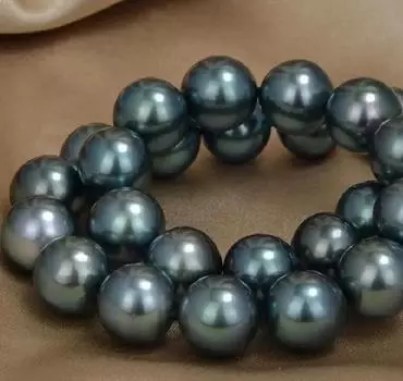 Ожерелье с круглым таитянским черным зеленым жемчугом 18 дюймов, 11-12 мм