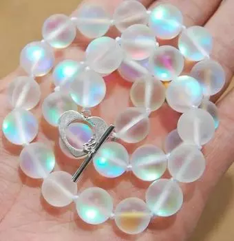 Ожерелье с круглыми бусинами из белого блестящего радужного лунного камня диаметром 10 мм, 18 дюймов