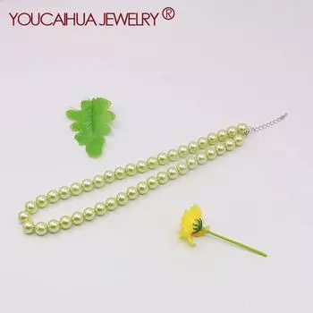 Ожерелье с круглыми бусинами из зеленого жемчуга 10 мм, изготовление ювелирных изделий из ракушек, удлинительная цепочка 5 см, подарки для женской вечеринки, цепочка на шею 18 дюймов 41+5cm зелёный