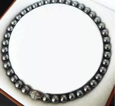 Ожерелье с круглыми драгоценными камнями и черным жемчугом диаметром 10 мм, 18 дюймов