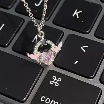 Ожерелье с крыльями ангела и цирконом, элегантный дизайн, свадебный кулон, цепочка из нержавеющей стали, ювелирные изделия, подарки на годовщину A10