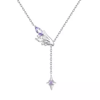 Ожерелье с крыльями, мотивом «Перо лебедя», цирконий высшего качества, фиолетовый цирконий, качающаяся подвеска, серебро S925, ювелирные изделия из стерлингового серебра «Близнецы, сестры, друзья»