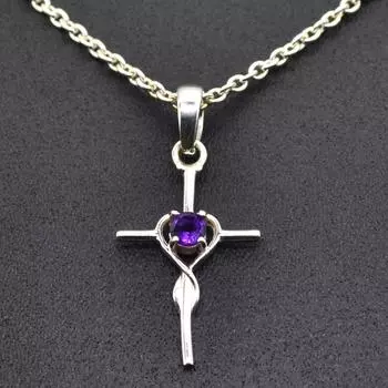 Ожерелье с кулоном из аметистового камня и стерлингового серебра 925 пробы Ювелирные изделия ручной работы 18 inch фиолетовый