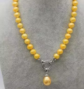 Ожерелье с кулоном из пресноводной жемчужины желтого цвета, круглое 10-11 мм, 18 дюймов, природа