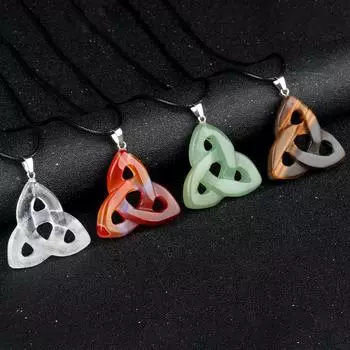 Ожерелье с кулоном «Ведьмин узел» из натурального камня, розовый кварц/аметист, ирландский кулон, счастливый подарок для женщин и мужчин 35x35mm