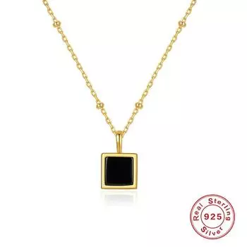 Ожерелье с квадратной подвеской из стерлингового серебра 925 пробы, агатом, малахитом, бирюзой, интеллектуальная элегантность, маленькая цепочка на ключицу из бусин 925 Silver