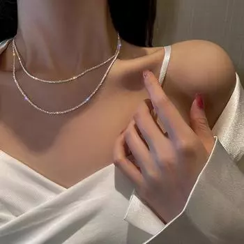 Ожерелье с квадратным цирконием, европейский и панк-персонализированный парный кулон, цепочка на ключицу One Size