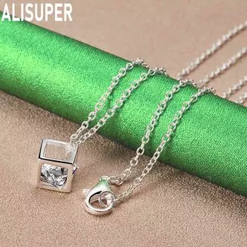 Ожерелье с квадратным цирконием из стерлингового серебра 925 пробы, модные свадебные украшения O-40CM