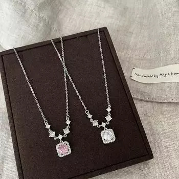 Ожерелье с квадратным цирконием, женская, высокая чувственная нишевая индивидуальность, простая и универсальная, темпераментная, модная цепочка на шею, цепочка на ключицу