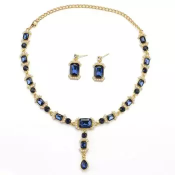 Ожерелье с квадратным кристаллом, инкрустированное бриллиантами, модная индивидуальность, свежий темперамент, универсальная цепочка на ключицу, стеклянная цепочка для свитера синий