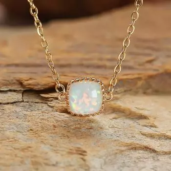 Ожерелье с квадратным опалом для женщин, золотая цепочка, модные простые ювелирные аксессуары белый/золотой