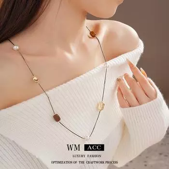 Ожерелье с квадратом Майяра во французском стиле — элегантная, высококачественная, универсальная цепочка для свитера золотой