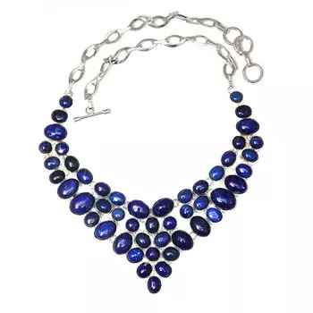 Ожерелье с лазуритом и кабошоном из драгоценных камней, женское, серебряное, унисекс, 18-20