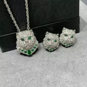 Ожерелье с леопардовым принтом и зеленоглазой кошкой, полное бриллиантов, с милой легкой и роскошной высококачественной цепочкой в виде ключицы кошки 925 Silver