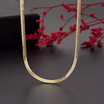 Ожерелье с лезвием из настоящего золота 18 карат, 4 мм для мужчин и женщин, плоская цепочка из змеиной кости 18 inches