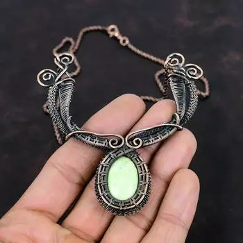 Ожерелье с лимонным хризопразом, ожерелье из медной проволоки, ожерелье ручной работы, ожерелье с лимонным хризопразом, медные украшения, ожерелье с драгоценными камнями, подарок на помолвку