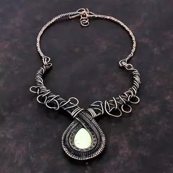 Ожерелье с лимонным хризопразом, ожерелье из медной проволоки, ожерелье ручной работы с драгоценными камнями, красивые медные украшения, регулируемое ожерелье, подарок для мамы